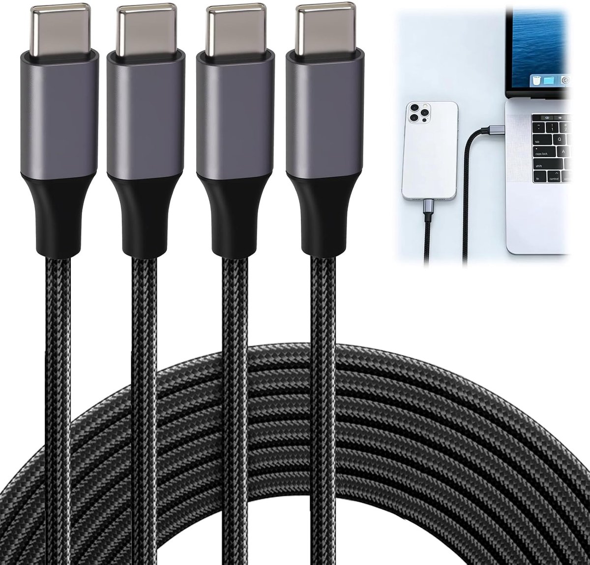 2 stuks USB C naar USB C Pd 100w 5a 20V snel opladen kabel USB C naar USB C-kabel USB C snellader voor snellader en - ShopVlot