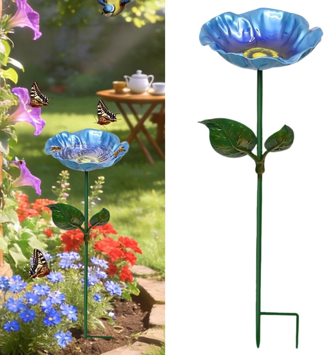 Craft Flowers Bird Bath, External Bird Drinking Bowl on Stand, Bee Feeder for Garden, Exterior for Insects and - ShopVlot