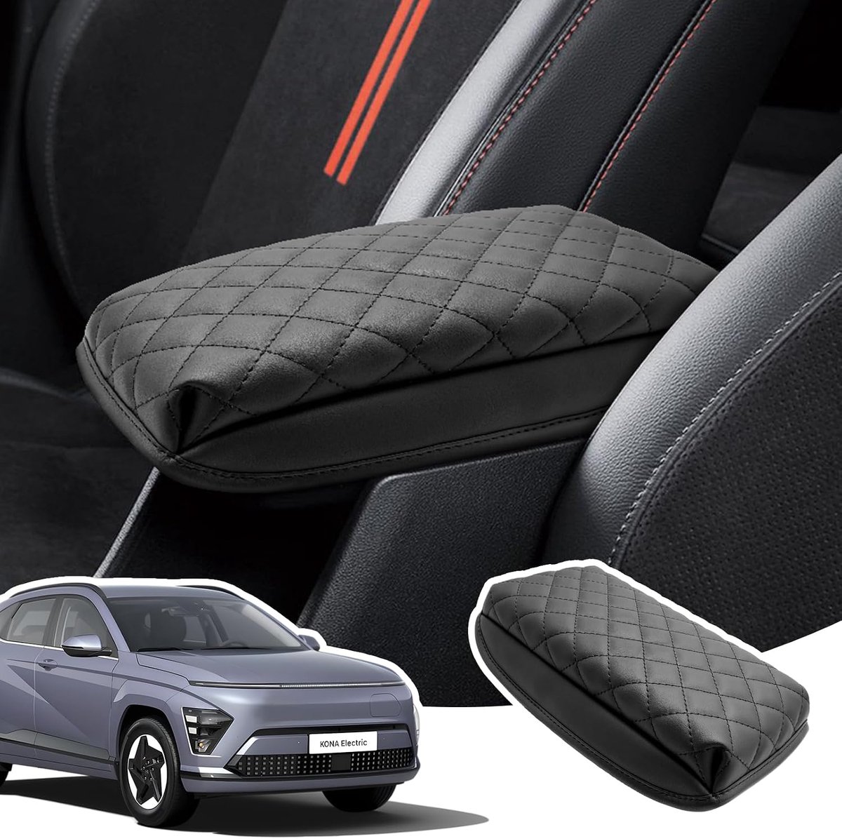 Armrest Cover for Hyundai Kona SX2 EV HEV PHEV 2024 2025 - Center Console Armrest Covers, Thickened PU Leather - ShopVlot