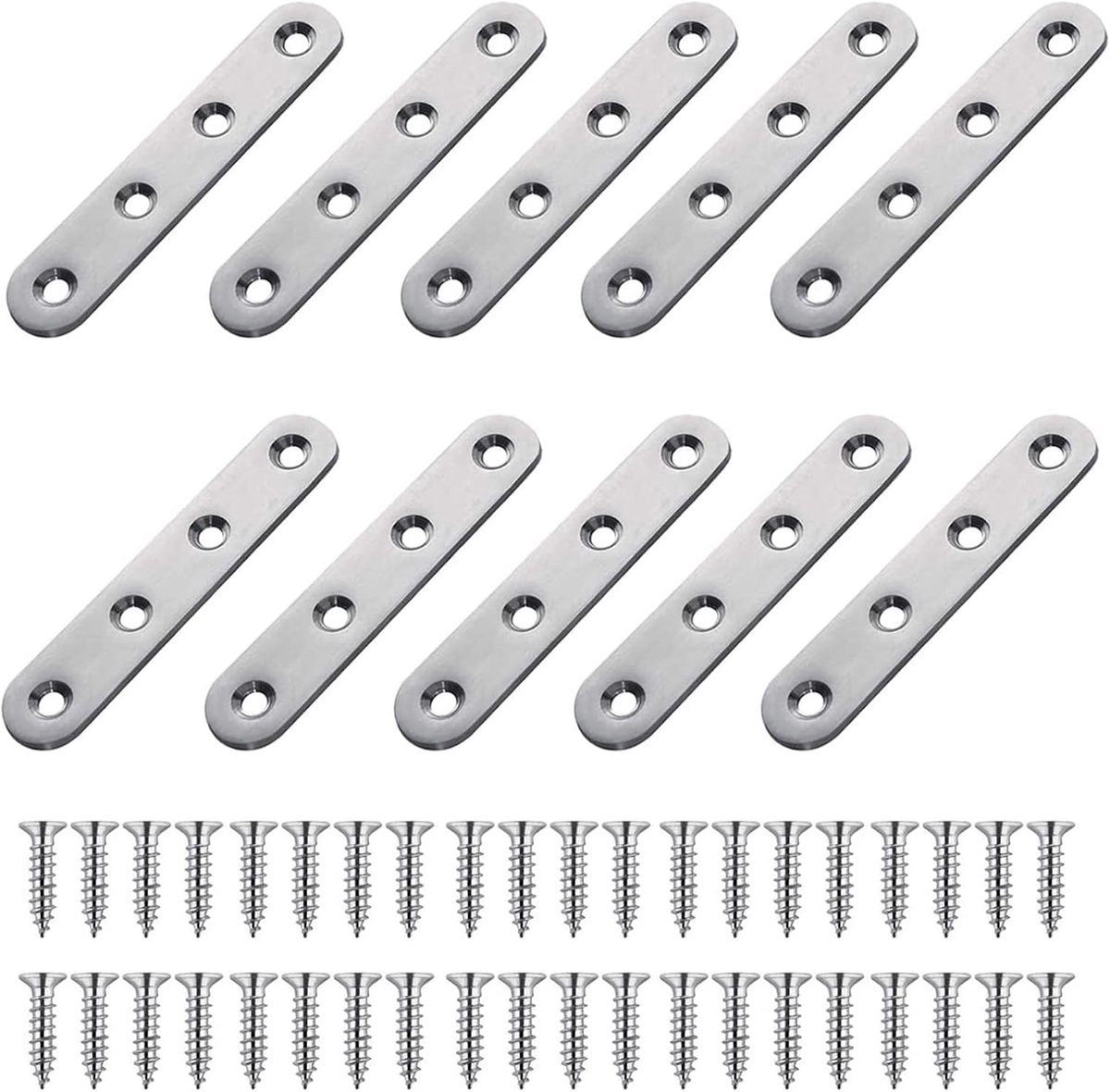 PALUDO Stainless Steel Flat Connectors │ 10Pcs Perforated Plate Metal Flat Corner Brackets │ Fixing Plates Wood - ShopVlot