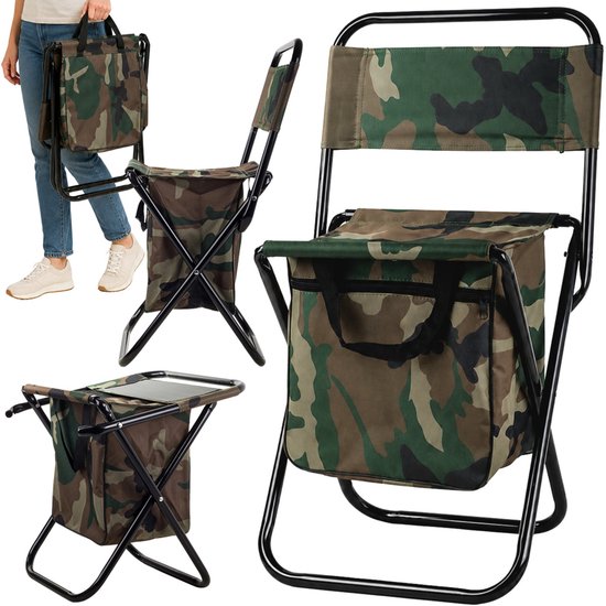 MOZY® - Inklapbare Viskruk - Stoel & Tas - 28 x 32 x 60 cm - Compact - met Handvatten - Klapstoel - Wandelstoel - Camouflage - Kruk - Vouwstoel - Kampeerstoel — afbeelding 5