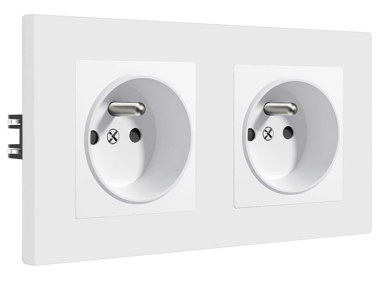 BSEED Wall Outlet,Flush-Mount Socket,2 Gang,French Standard Sockets 16A 250V with Plastic Panel,Easy to Install,157 * - ShopVlot