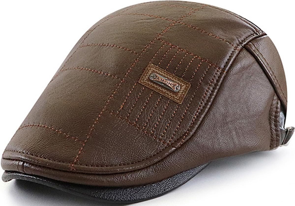 Solidchoice - Vintage Stijl Boina van Leer voor Mannen en Vrouwen, Verstelbaar