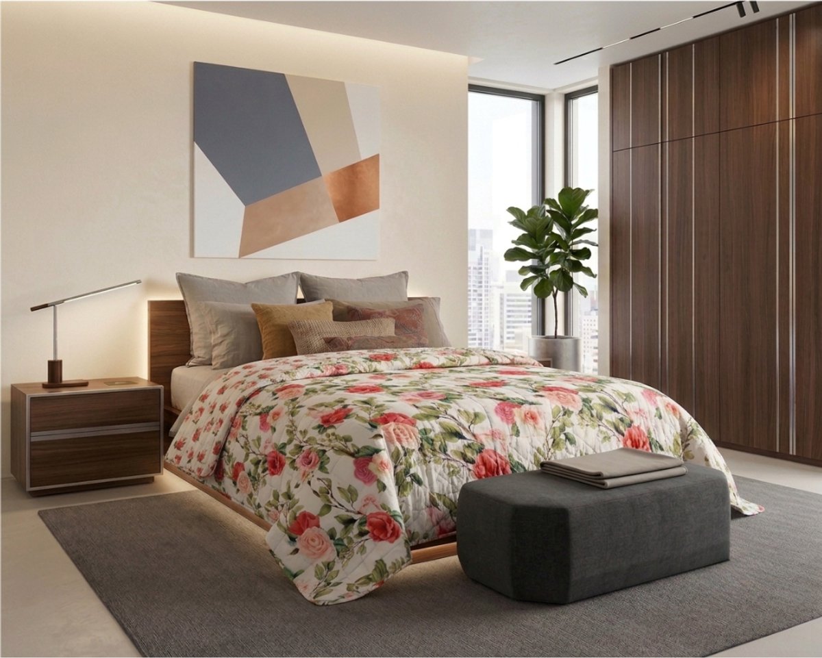 TRANKIELO® - Gewatteerde bedsprei met rozenpatroon – 220x240 cm – 100% polyester – Kreukvrij – OEKO-TEX gecertificeerd