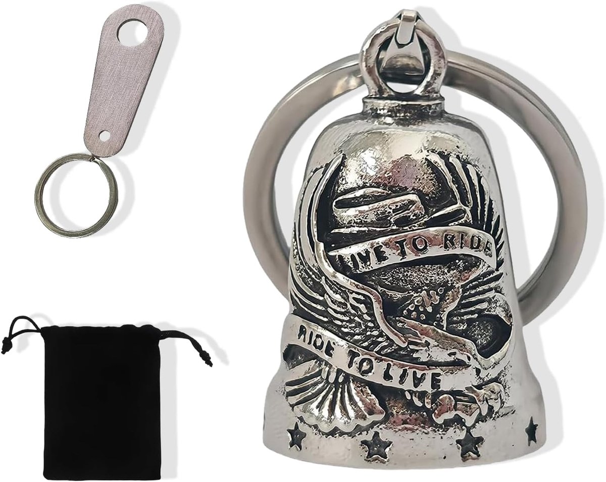 Motorcycle Guardian Bell - Met Gegraveerde Adelaar - Sleutelhanger en Geluksbron - Voor Motorrijders en Sleutels - ShopVlot