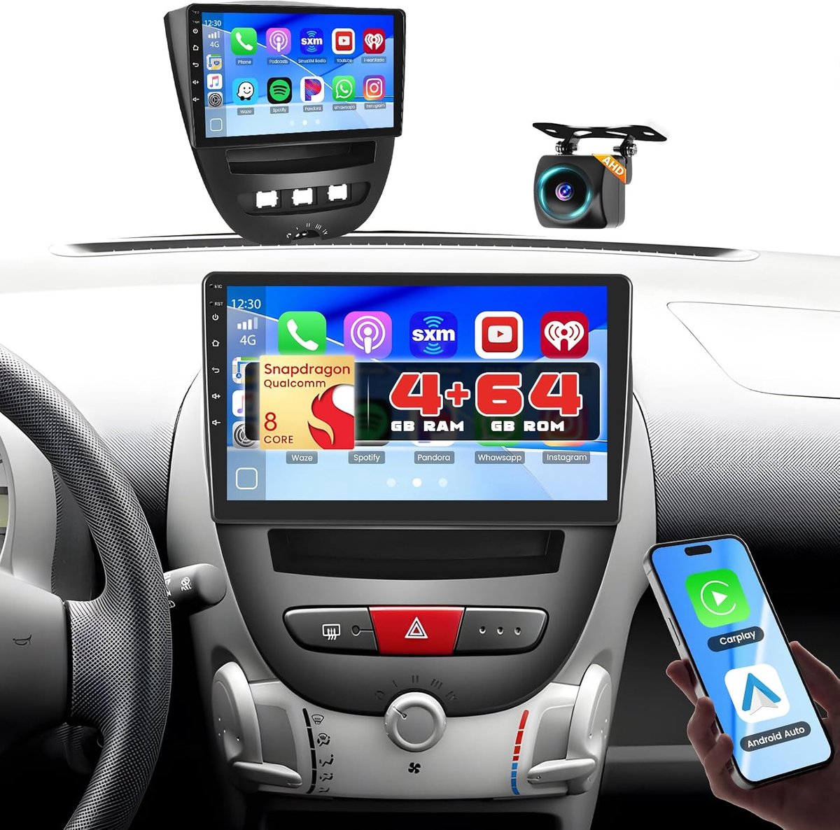 Autorradio Android 15 - 10 inch - Qualcomm 8 cores - Draadloze Carplay en GPS - ShopVlot