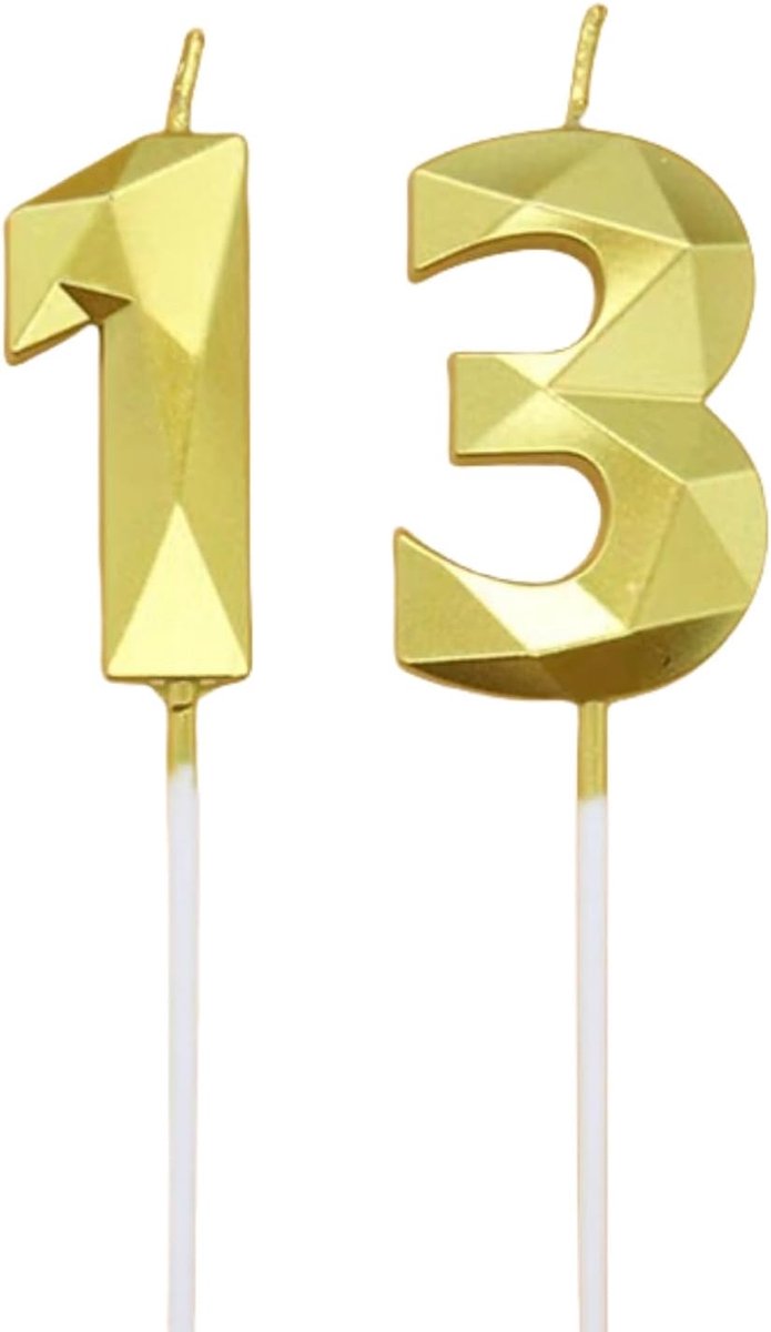 Verjaardagskaarsen 13 - Gouden cijfers - Elegante 3D-diamantontwerp - Voor taarten en feesten - ShopVlot