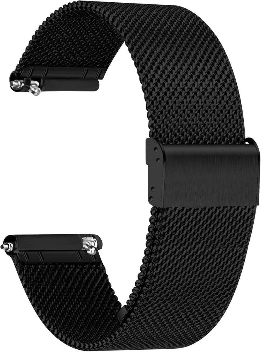 Horlogeband Quick Release 10-22mm - Zwart Roestvrij Staal - Mesh Design - Vervangingsband voor Smart Horloges - ShopVlot