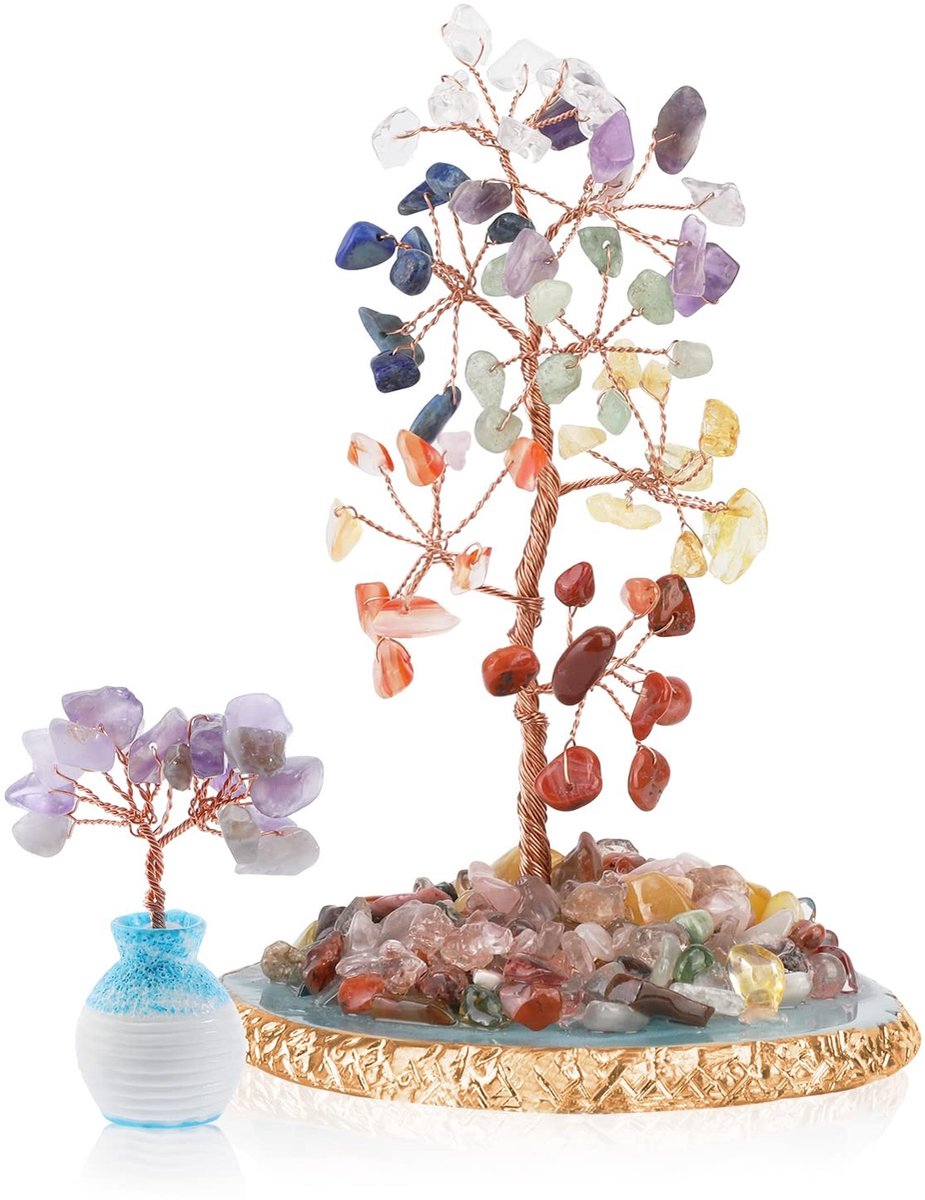 Solidchoice - Set van 2 Natuurlijke Kristal Bomen met Chakra Steen