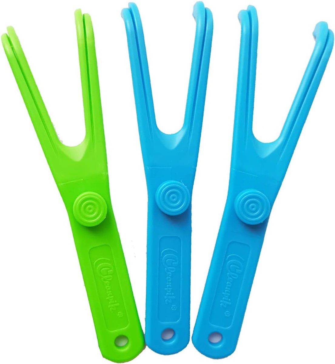 Tandenfloshouder set van 3 - herbruikbaar - 2 blauw, 1 groen - geschikt voor volwassenen en kinderen - ShopVlot
