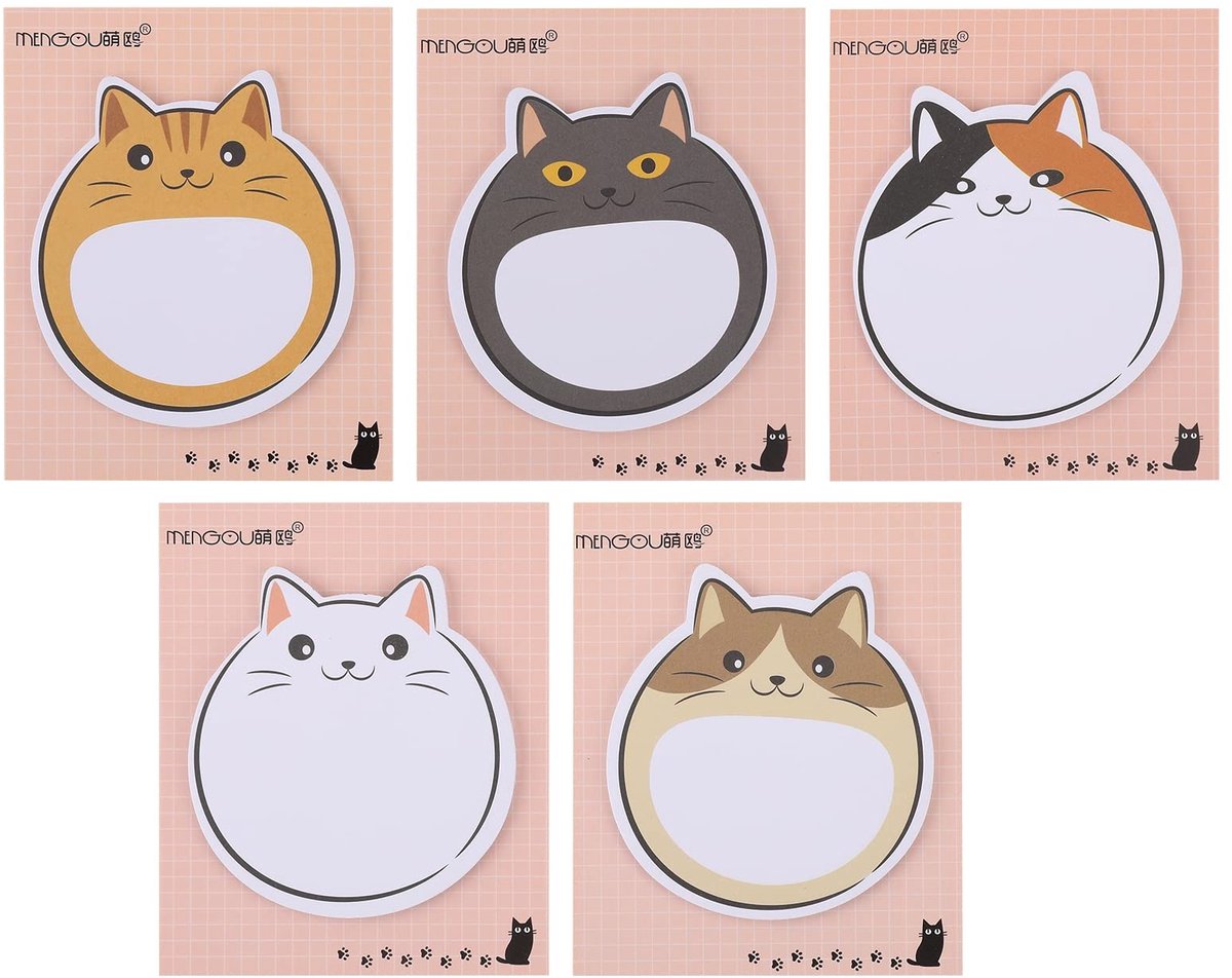 Solidchoice - Schattige Kat Sticky Notes, 5-Pack Kawaii Notities
