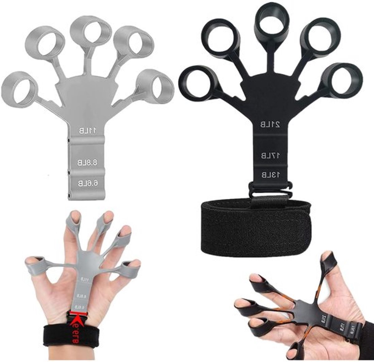 Vingerversterker, 2 stuks 6 resistente niveauvingertrainer, vingerflexie-extensietraining, handonderarmgreepversterker, vingertrainer voor tennissporten, rotsklimmen en gitaar