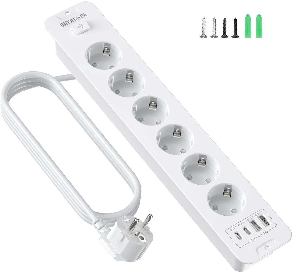 Solidchoice - Inbouwstopcontact met USB, 6-Voudige Recessed Socket met 2 USB Poorten