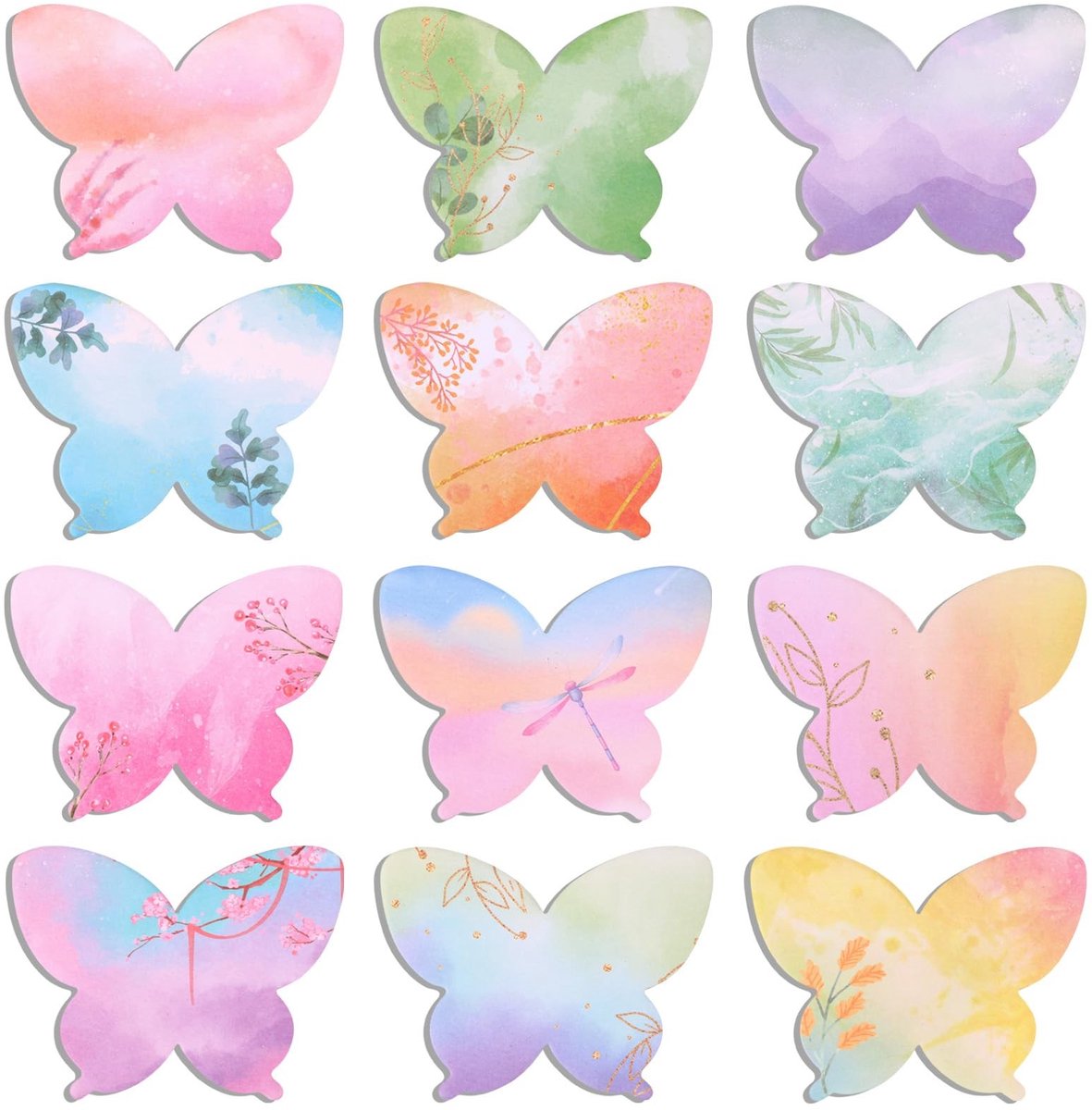 Solidchoice - 12 Stuks Watercolor Vlinder Sticky Notes voor Notities en Herinneringen