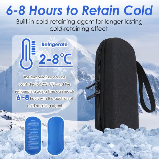 Insuline koeltas - Met 2 koelelementen - Insulinepennen koeltas - Diabetes tas medische etui - Koelbox - Koeltasje voor op reis - Isolerende Insuline Etui voor op Reis - Koeltas voor medicijnen - Waterdicht en temperatuurisolerend - Zwart — afbeelding 2