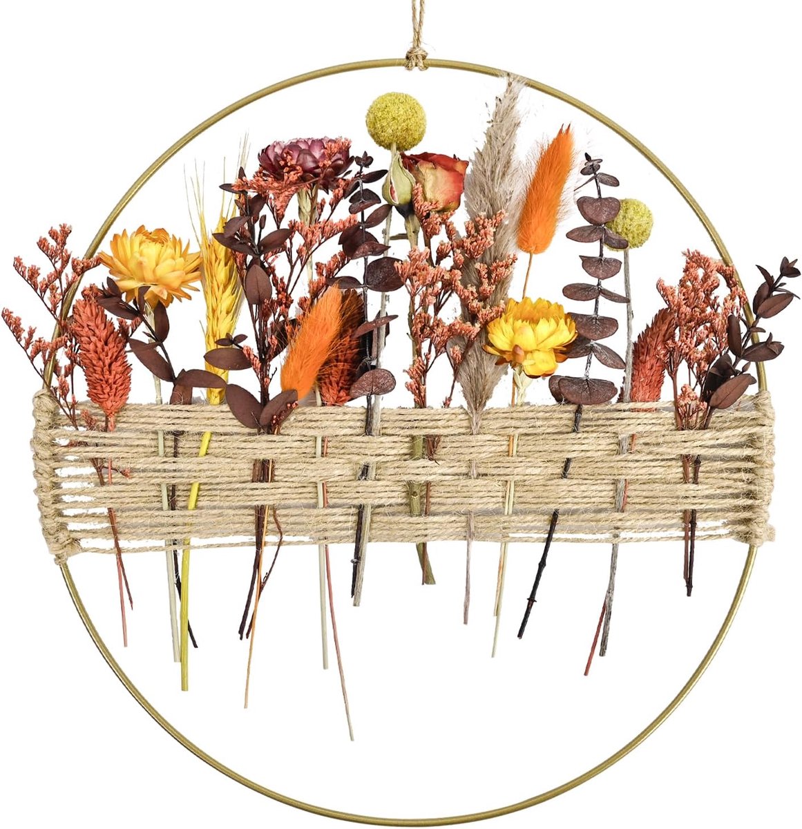 Drogen Bloemen Krans 25cm - Metalen Ring - Boho Modern - Jaarlijkse Decoratie - ShopVlot
