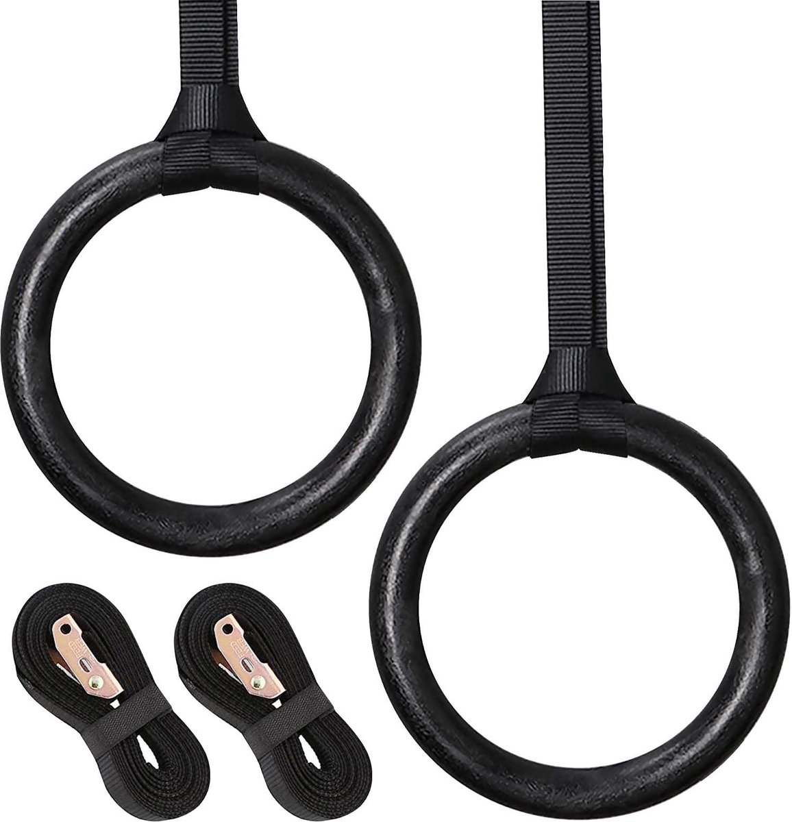 Solidchoice - Houten Gymnastiek Ringen met Verstelbare Tuigen voor Training