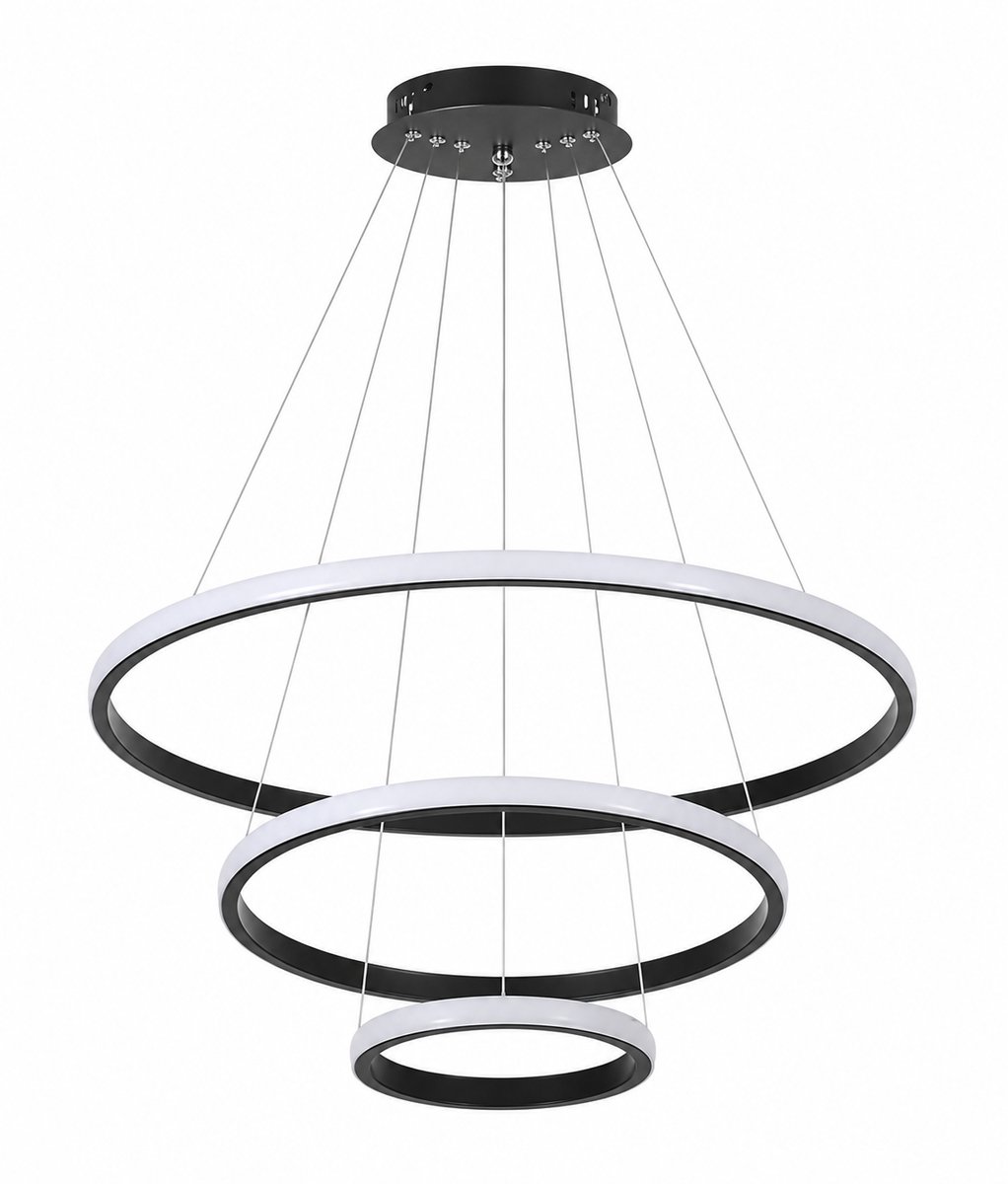 Loushops - Lamp - Lampen - Hanglamp - Plafondlamp - Kroonluchter - Plafonniere - 3 Ringen - 20 / 40 / 60 cm - 36 W - 220 V - Zwart
