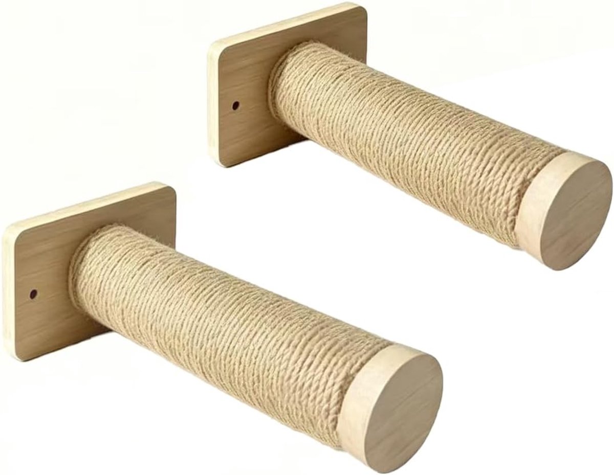 Kattenklimtrap - Hout - 7 x 30 cm - Robuuste Muurbevestiging met Jute Touw - Voor Katten