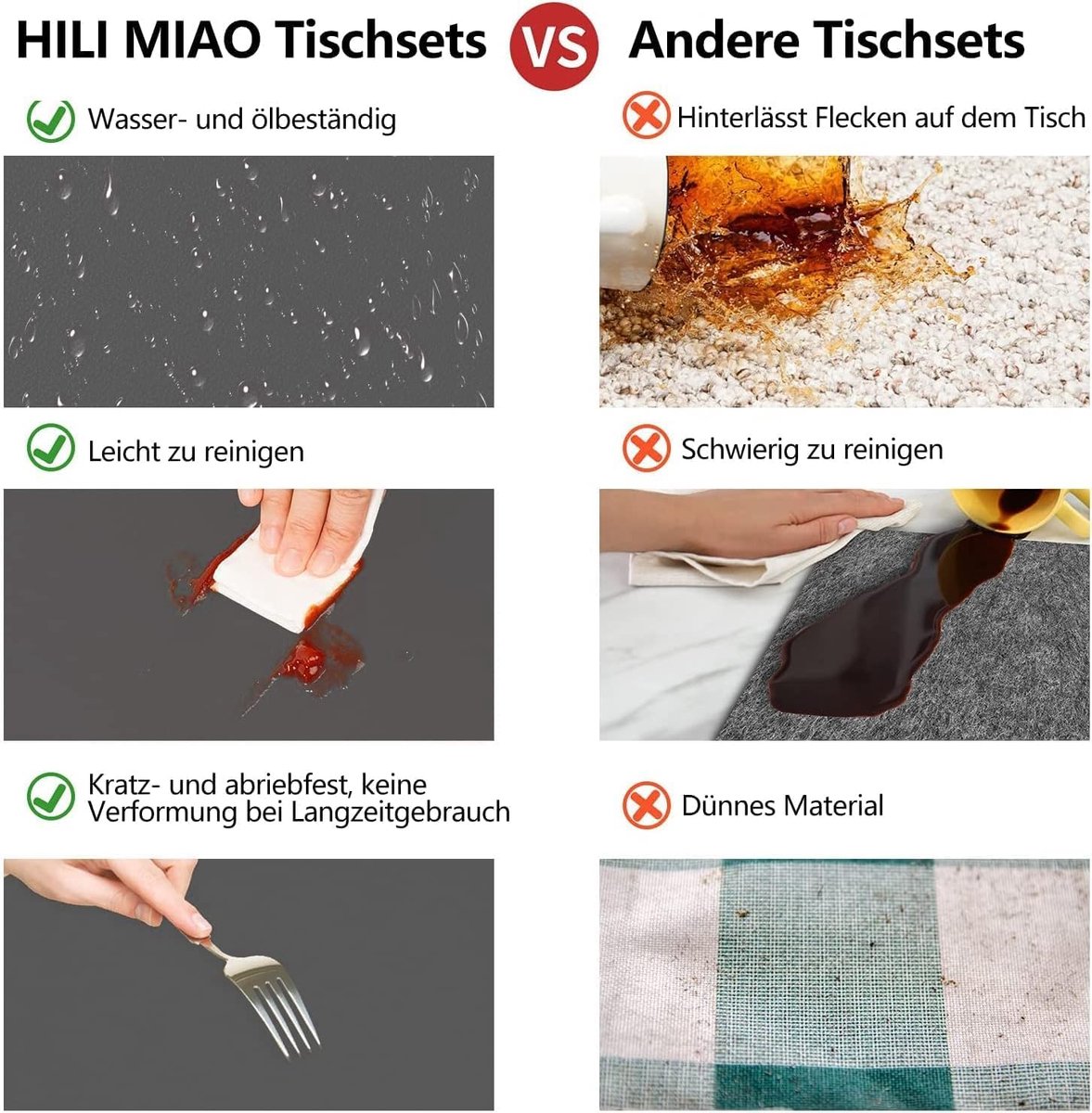 HELI MIAO Washable Faux Leather Placemats, Heat-resistant, Double-Sided Placemats, Set of 4 Placemats, Leather Look - ShopVlot