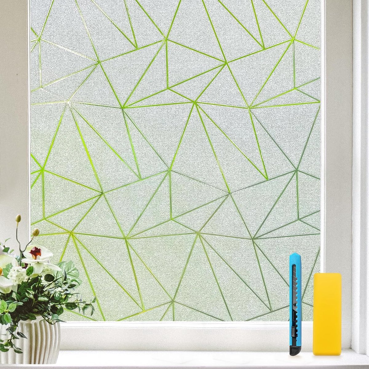Zindoo Window Film Opaque Triangle Pattern 90 x 120 cm Electrostatic Adhesive Film UV Protection Privacy Film for - ShopVlot