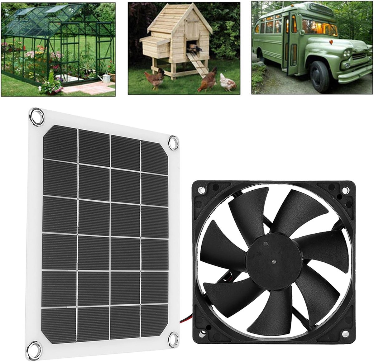 Ejoyous Solar Drain Fan 6V 10W Waterproof Solar Panel USB Solar Panel Greenhouse Fan for Motorhome Greenhouses Pet - ShopVlot