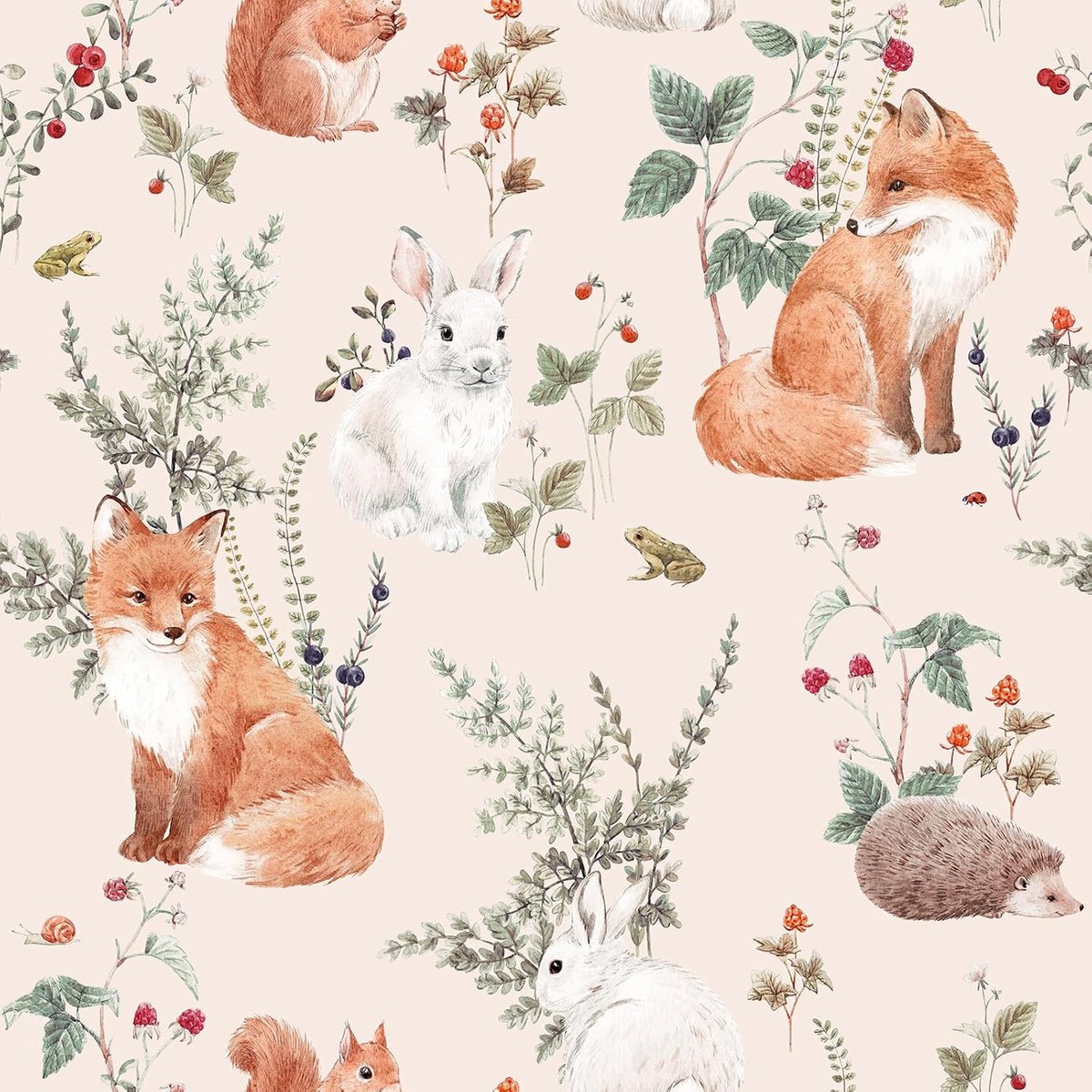 Decotalk 44.5 x 300 cm Self-Adhesive Wallpaper with Flowers, Fox and Rabbit Pattern, Cozy Living Room and Bedroom - ShopVlot
