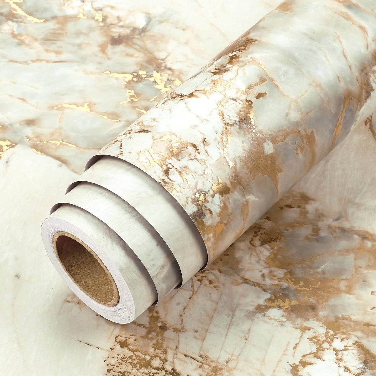 LaCheery Zelfklevende folie voor meubels, marmereffect, beige, goud, 90 cm x 400 cm - ShopVlot