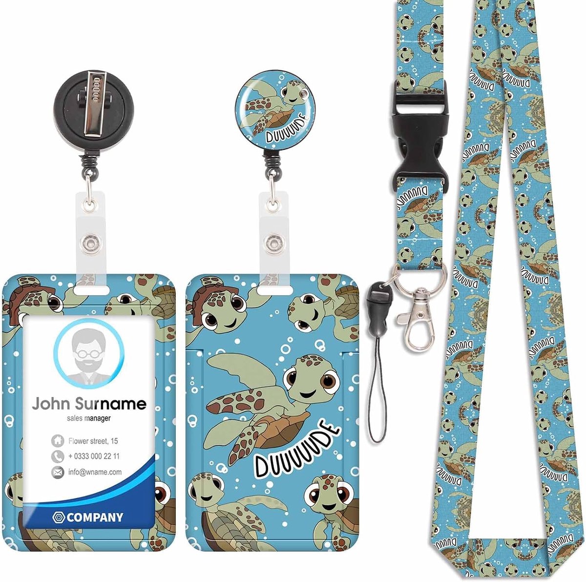 Lanyard Badge Holder with Card Holder, Card Holder with Retractable ID Roller, Removable Swivel Lobster Clip, for ID - ShopVlot