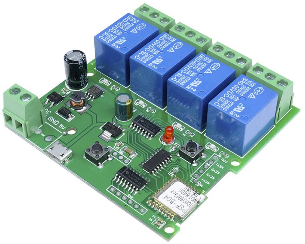 Wifi Relay Switch - Slimme Module - Huis Automatisering - Vier Kanaals Controle - USB 5V DC 7-32V - Grijs