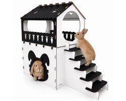 Konijnenhuis XXL – Clapiers – Konijnenverblijf – 70x80x65cm – Groot Konijnenhok – Dierenhuis – Konijnenhokken van MDF – 2 Lagen – Met Trap – Konijnenmeubel Binnen – Konijnenhuisje – Konijnenhok – Clapier – Cabane pour Lapin – Maison pour Lapin