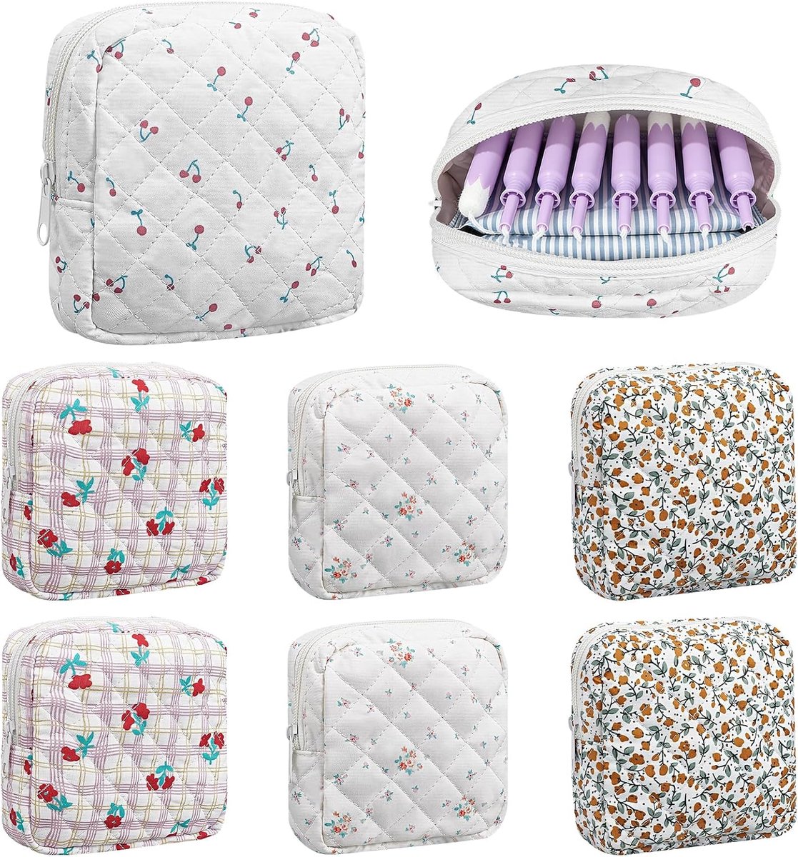 8 mini-make-uptassen voor dames, make-uptas met verschillende bloemen, met ritssluiting, schattige toilettas, kleine - ShopVlot