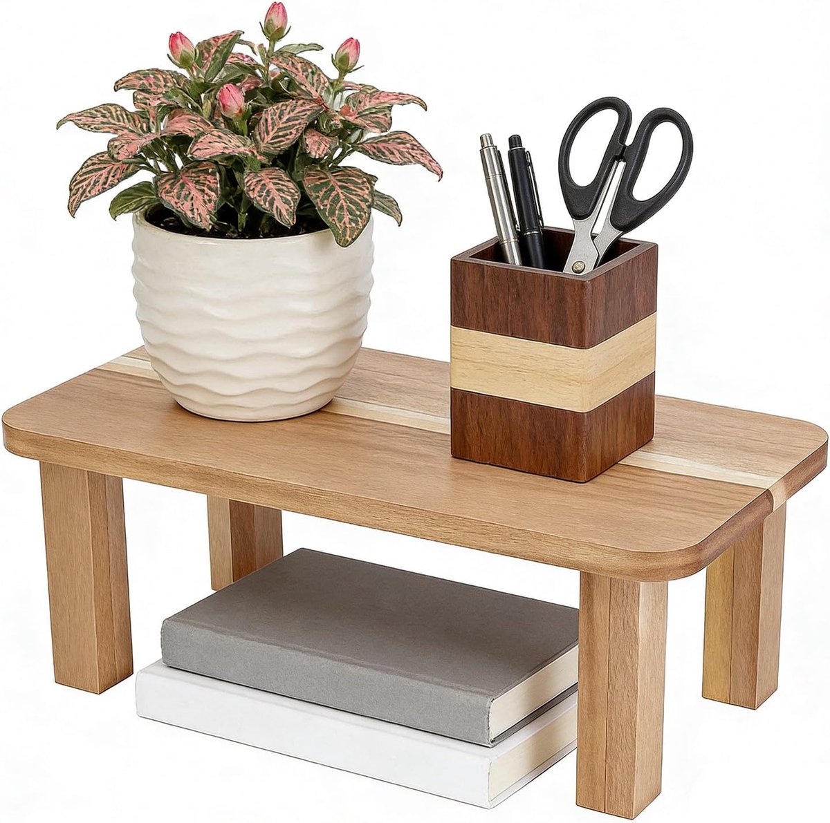 Acaciahouten rek voor het bureau, verhogingsstandaard voor keukenkasten en werkbladen, houten rek voor bureau - ShopVlot
