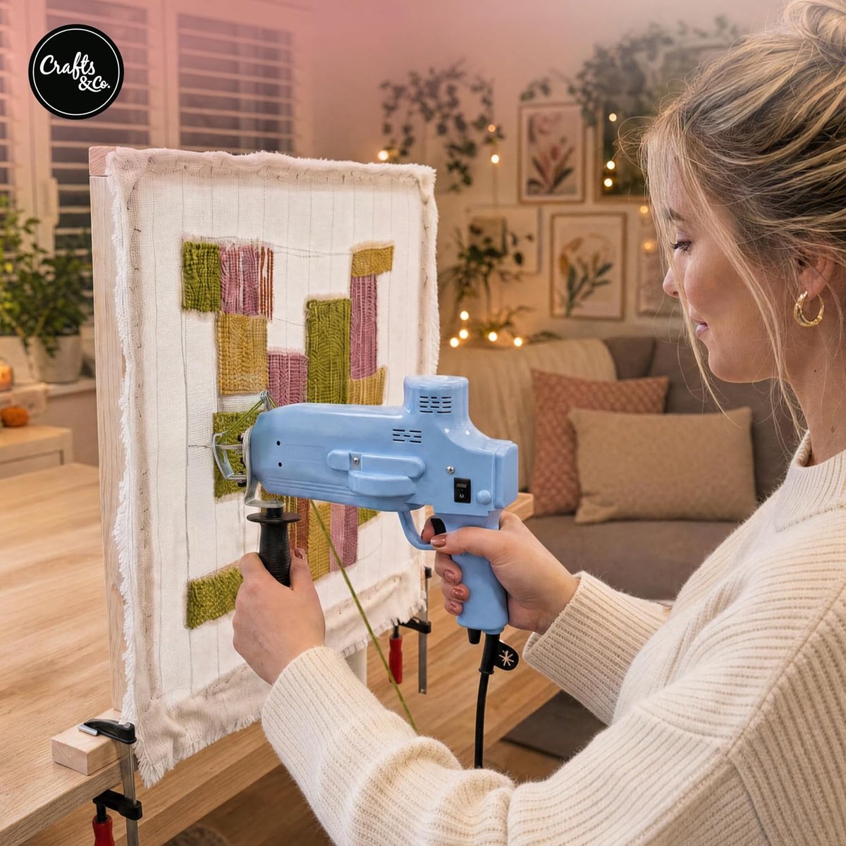 Crafts&Co® Tufting Set - Houten Tufting Frame 60 x 60 cm met Tuftdoek 70 x 70 cm, 2 Tafelklemmen, Spijkers en - ShopVlot