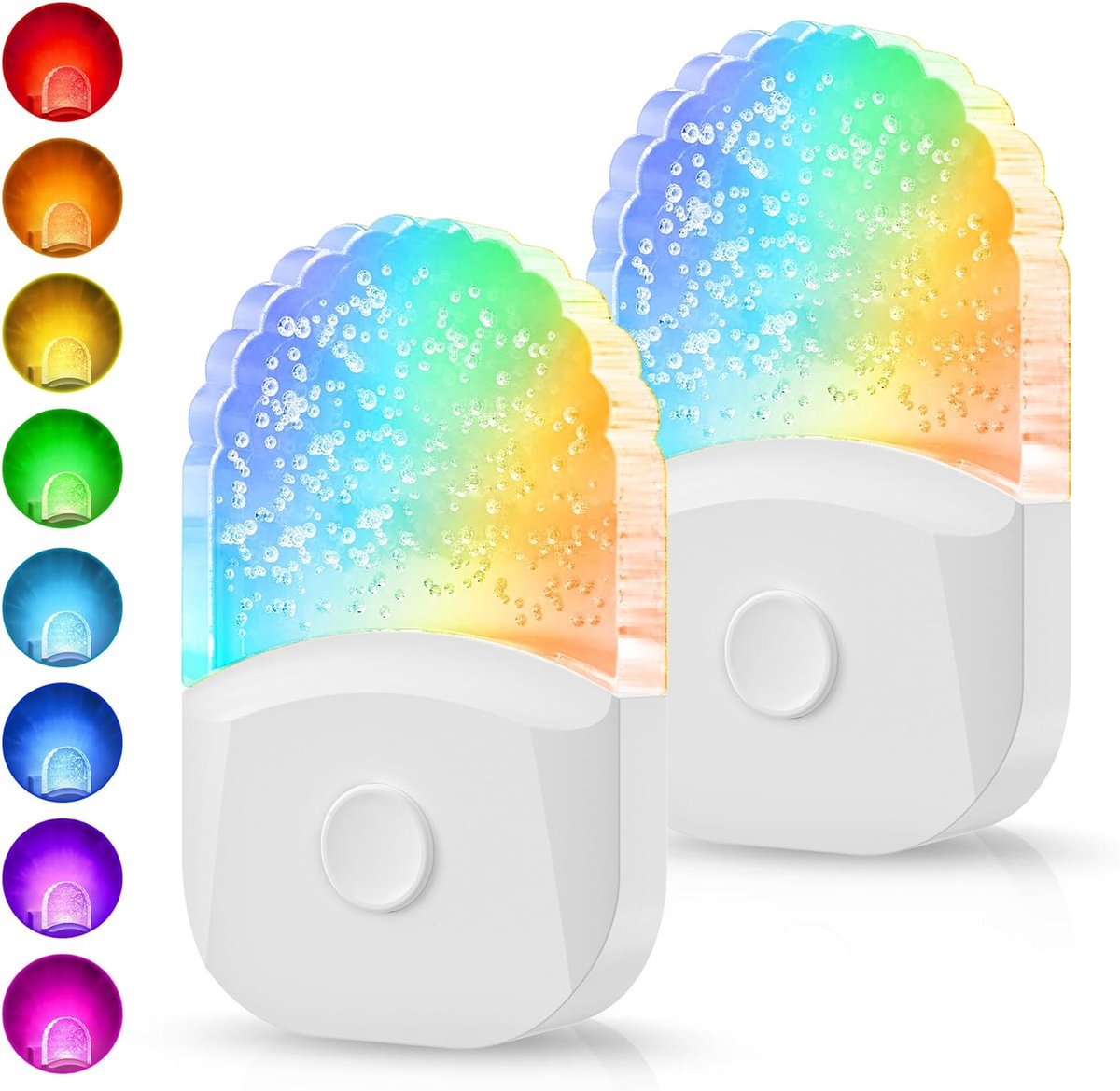 KZQ 2-pack kleurwisselend nachtlampje voor kinderen - 8 RGB-kleuren met schemersensor - Plug-in voor badkamer kinderkamer slaapkamer en kinderdagverblijf - Multicolor