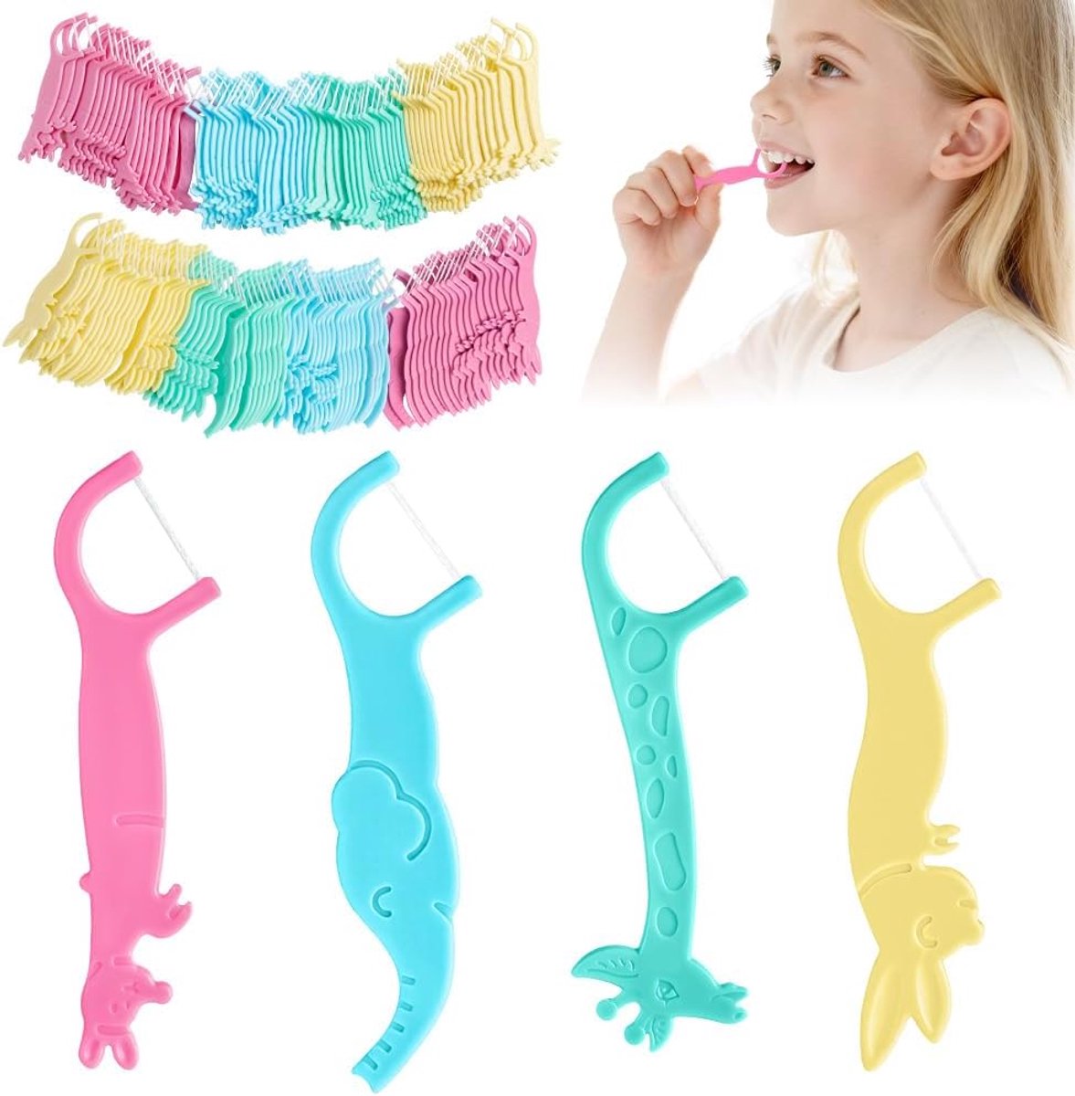 160 Kids Fun Dental Tanden Flossers, Tandzijde Sticks voor Kinderen, Leuke Dierlijke Vorm, Glijdt Gemakkelijk Tussen - ShopVlot