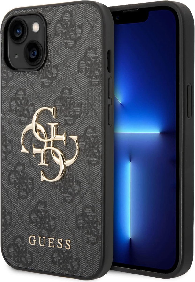 Guess Gold Logo Compatible with iPhone 14 & 13 Case - Grey, GUHCP14S4GMGGR, Black - ShopVlot