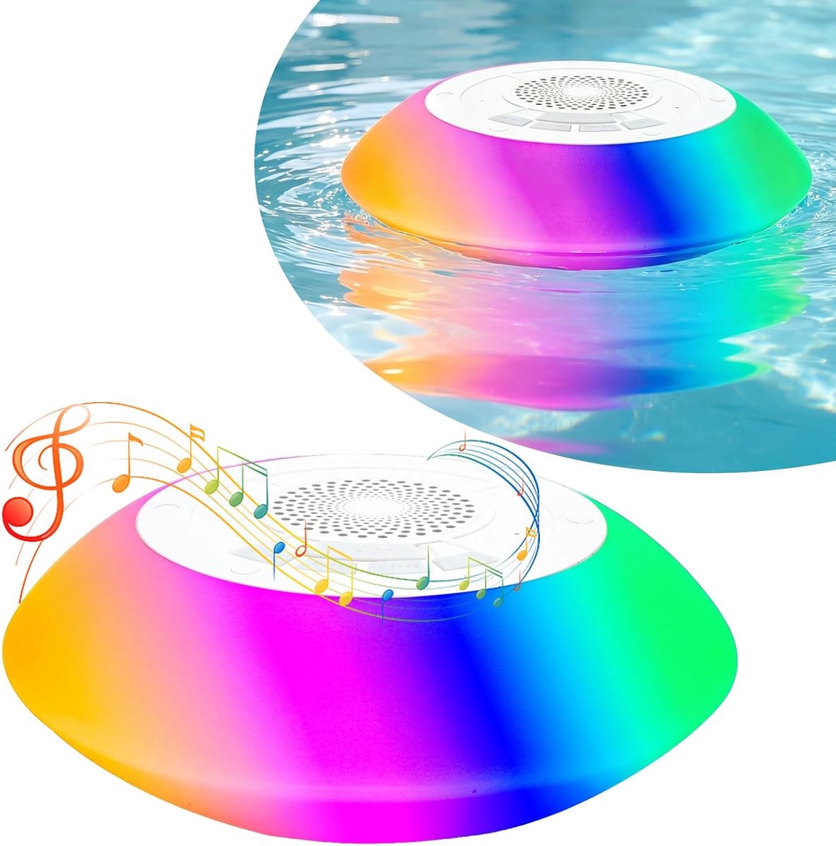 Drijvende IPX7 Bluetooth zwembadluidspreker met RGB sfeerverlichting & TWS, waterbestendig voor badkamer en buiten - ShopVlot