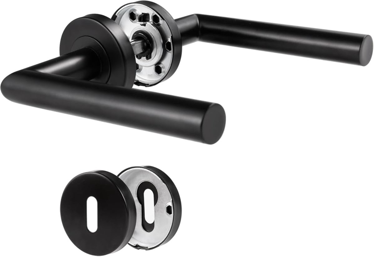 Door Handles, Interior Doors, Door Handle Set, Stainless Steel, Modern L Shape, BB Fur Beard, Black, Elegant and - ShopVlot