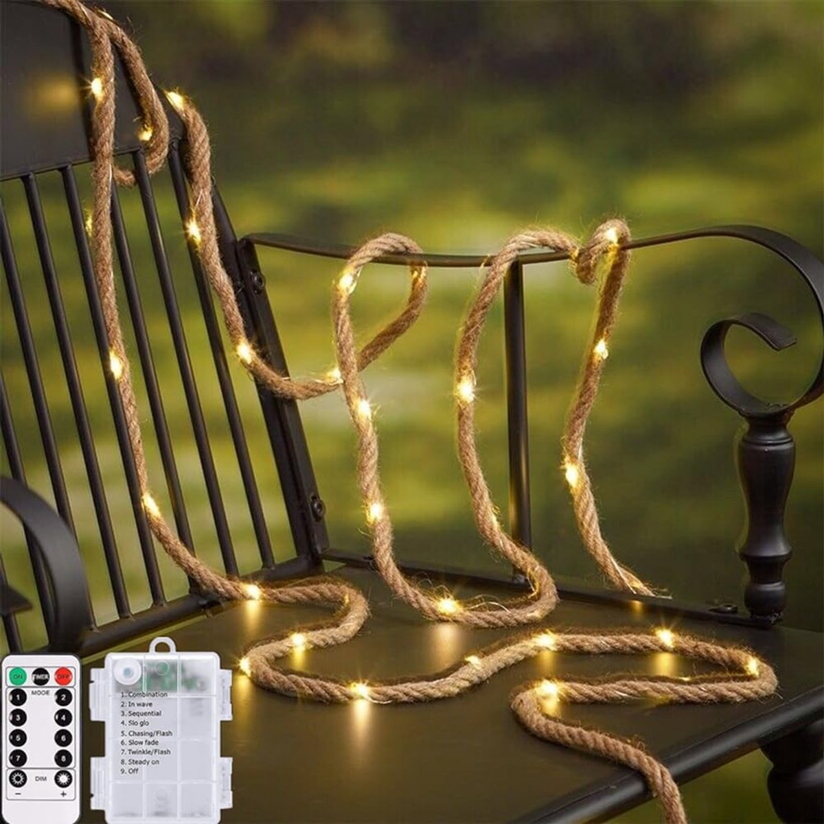 2M 6mm 40led jute twine light string battery powered 8 modes with remote control, for gardening camping bundling art - ShopVlot
