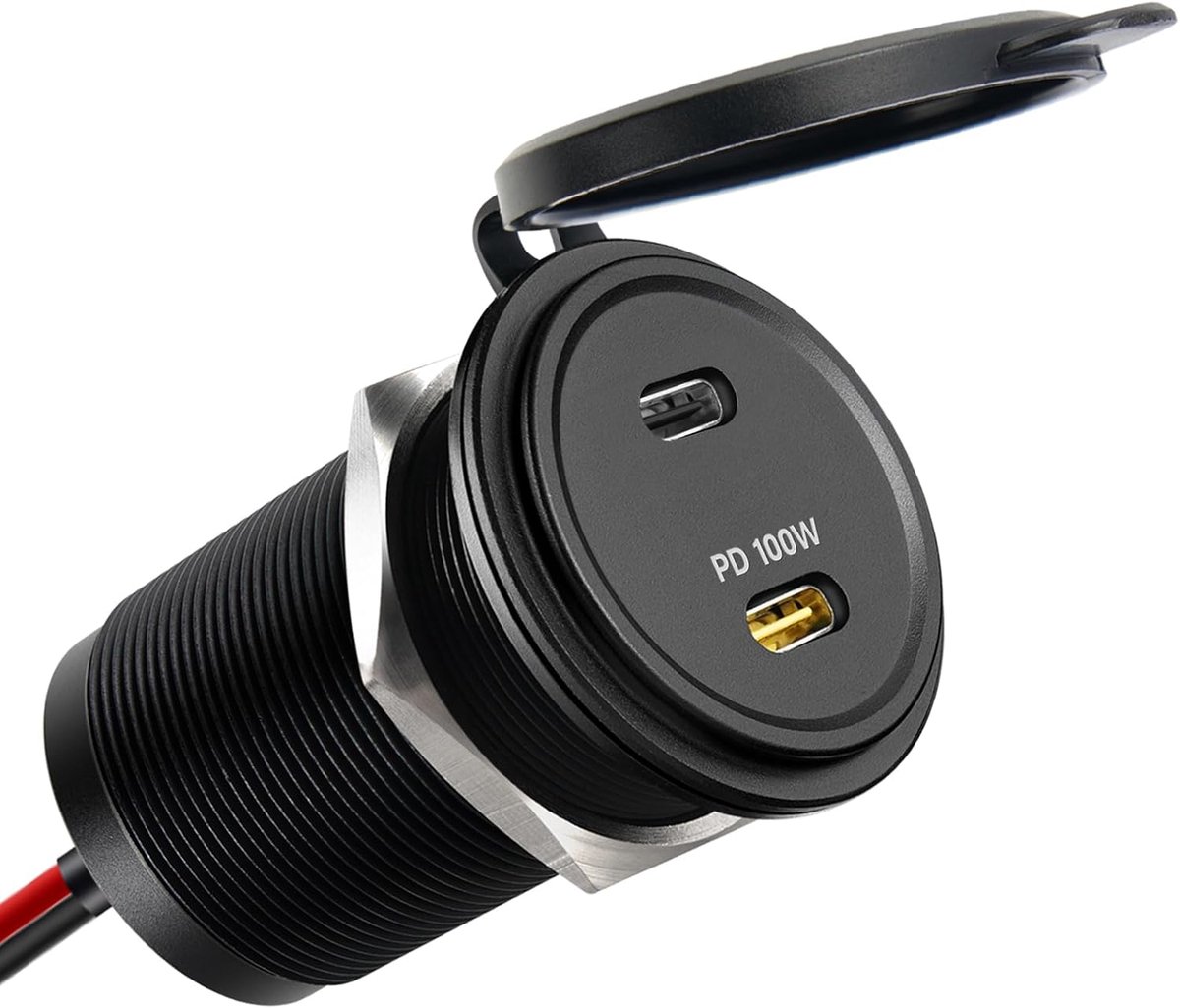USB-Stopcontact 12V 100W PD & 20W PD, Aluminium Camper Auto USB Oplader, Dubbele Snellader Inbouw voor Marinier Boot - ShopVlot