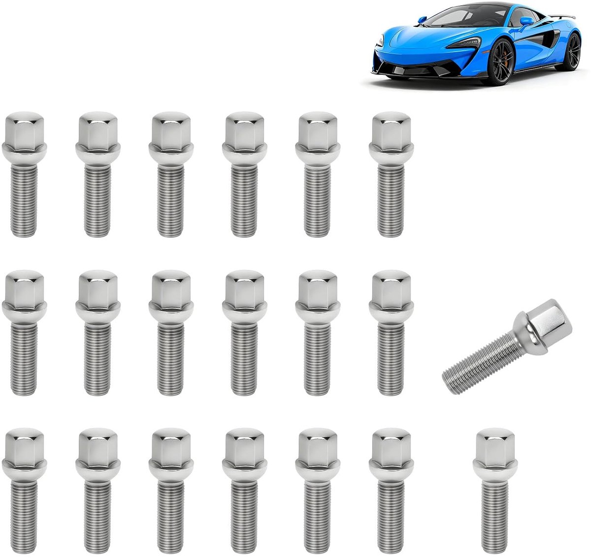 Pack of 20 M14x1.5 Wheel Bolts, 40mm Alloy Steel Ball Head Wheel Screws Compatible with Audi Seat Volkswagen Alfa - ShopVlot