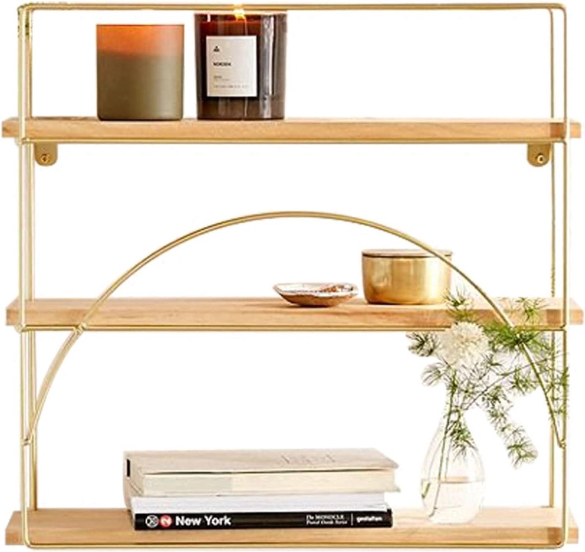 Wall Rack Antique Wood Floating Rack, Simple Solid Wood Wall Rack Wrought Iron Wall Rack, Living Room Office - ShopVlot