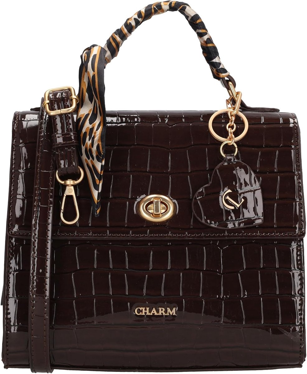 Knightsbridge Handbag - Elegant Small Women's Handbag - Black Leather Handbag, Crocodile Leather Look With Zipper - ShopVlot