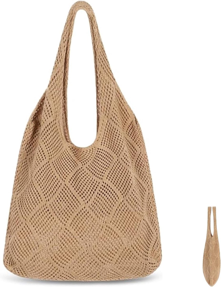 Beach Bag for Women Handbag Shoulder Bag Crochet Mesh Beach Bag Holiday Large Shopper Bag for Travel, Shopping and - ShopVlot