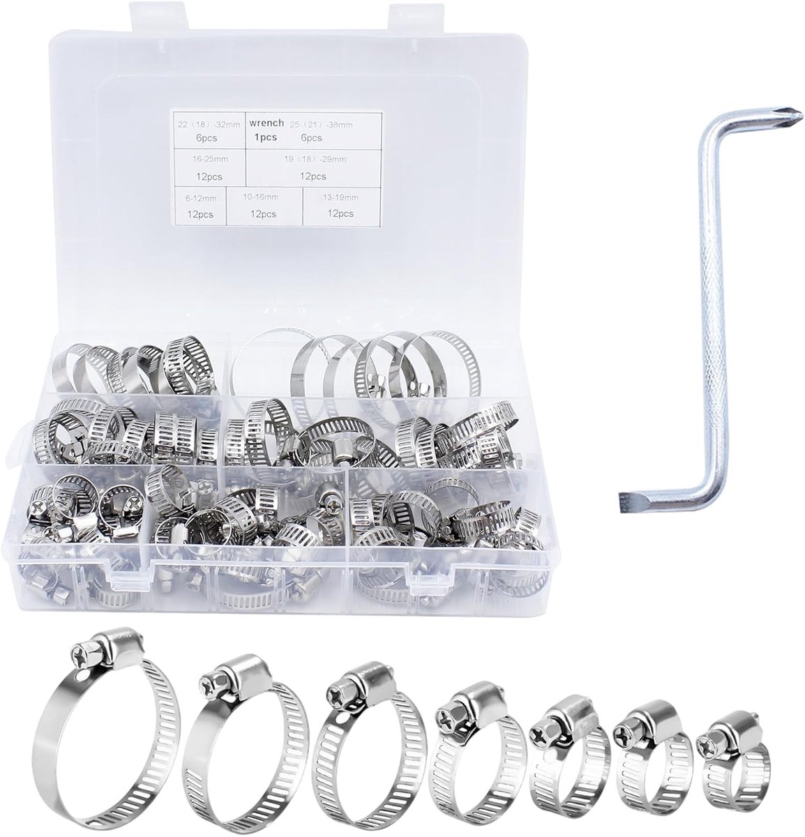 73 Pcs Hose Clamps Adjustable Clamps Made of Stainless Steel 304 6 to 38 mm for Water Hose, Sanitary Ware, Car and - ShopVlot