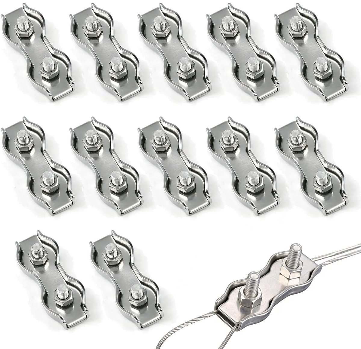 12pcs Duplex Clamp, Wire Cable Clips, M3, 304 Stainless Steel Cable Clamp, Duplex Stainless Steel Cable Clamp - ShopVlot