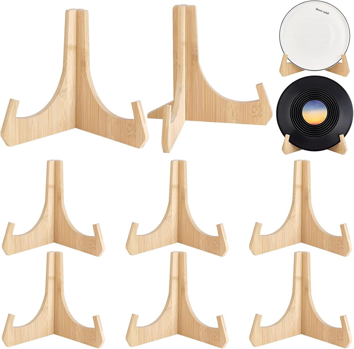 6 Stks Bamboe Plaat Display Stand ezel Plaat Houder 21cm Verwijderbare Record Opslag Rack voor Weergeven Bamboe - ShopVlot