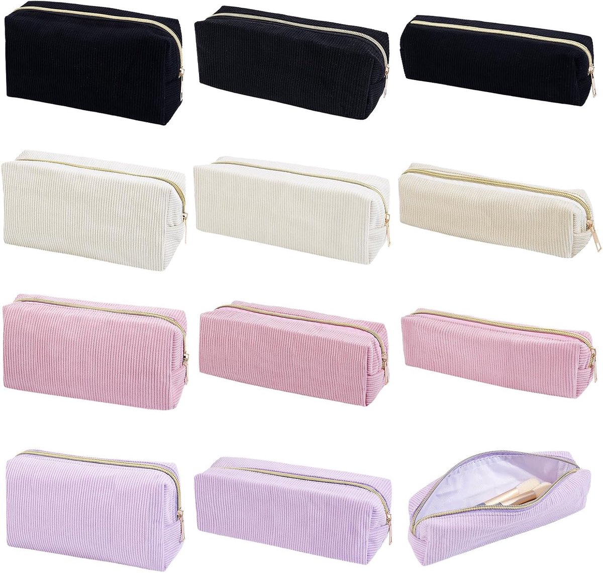 12 stuks corduroy make-uptassen, make-up tas set voor vrouwen grote capaciteit preppy cosmetische tas bulk reizen - ShopVlot