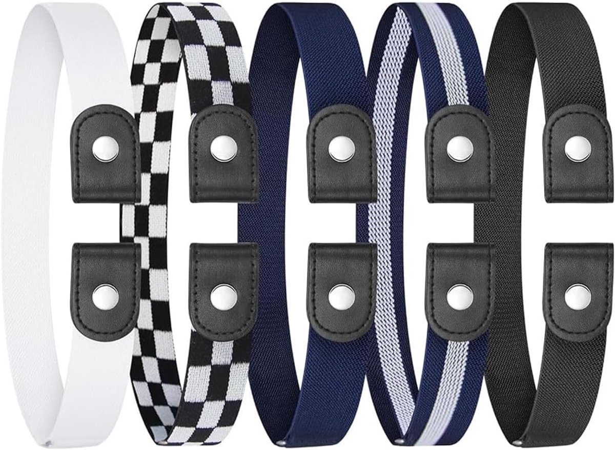 5 Pack Belt Without Buckle - Invisible Elastic Belt Without Holes for Women & Men - Black, White, Blue etc - ShopVlot